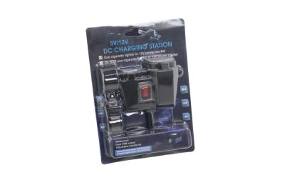 Гнездо зарядное 12В+USB-разъём с выключателем для крепления на руль с проводом (артикул 42864)