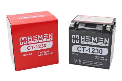 Аккумулятор 12В30Ач HEMEN ENERGY CT1230 (166*127*175мм) (YB30L-BS) (кислот.,гермет.) (обратн пол) (артикул 75633)