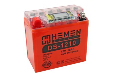 Аккумулятор 12В10Ач HEMEN ENERGY DS1210 (137*77*135мм) (12N9-4B-1) С ДИСПЛЕЕМ (гелевый) (прям. пол) (артикул 55681)