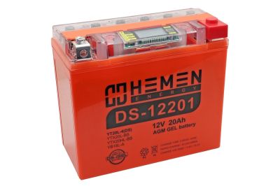 Аккумулятор 12В20Ач HEMEN ENERGY DS12201 (175*87*154мм) (YTX20L-BS) С ДИСПЛЕЕМ (гелевый) (обр. пол) (артикул 55686)