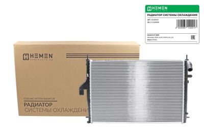 Радиатор охлаждения двигателя паяный HEMEN для Renault Logan 08-, Duster10-/Lada Largus 12- с A/C MT (HOSR029) (артикул 67142)