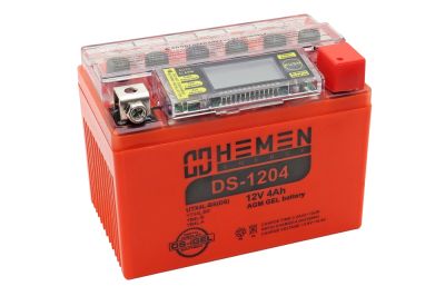 Аккумулятор 12В 4Ач HEMEN ENERGY DS1204  (113*70*85мм)(UTX4L-BS(DS)) С ДИСПЛЕЕМ(гелевый)(обр.полярн) (артикул 53540)