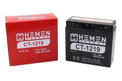 Аккумулятор 12В19Ач HEMEN ENERGY CT1219 (181*77*167мм) (YB19L-BS) (кислот.,гермет.) (обр. пол) (артикул 75632)