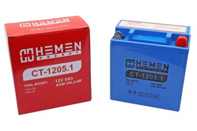 Аккумулятор 12В 5Ач HEMEN ENERGY CT1205.1 (119*60*129мм (YB5L-BS(MF)) (кислот.,гермет.)(обр.полярн.) (артикул 53528)