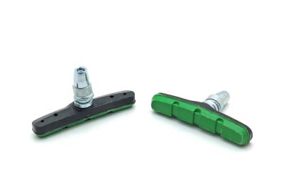 Колодки тормозные вело V-brake резьбовые L=70мм (пара), зелено-черные (артикул 63110)